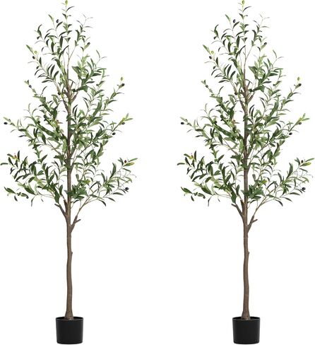 7FT Artificial Olive Tree, Faux Indoor Olive White-Potted Plants, Fake Realistic Decor Tree with Natural Trunk and Lifelike Fruits for Apartment, Living Room, Bedroom, Office(1, 7FT) in Saudi Arabia