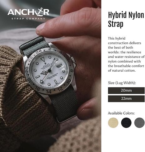Anchor Strap Co | Hybrid Nylon Watch Strap | Basketweave Cotton Blend Band | Sliding Floating Keeper | Square Brushed Stainless Buckle | 1.3mm Thick | Fits 5.75–8.5in Wrists | NATO in Saudi Arabia