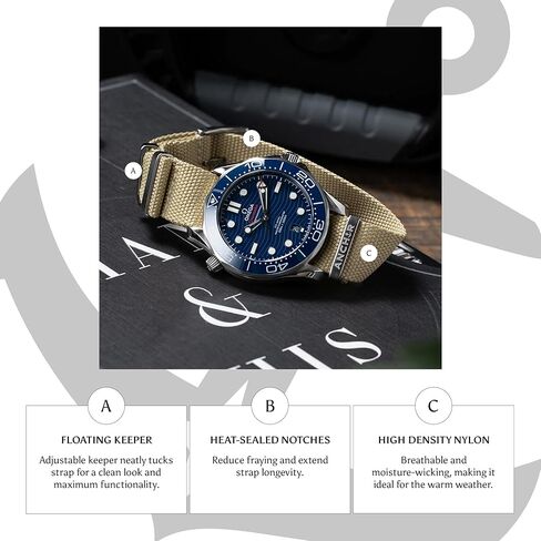 Anchor Strap Co | Hybrid Nylon Watch Strap | Basketweave Cotton Blend Band | Sliding Floating Keeper | Square Brushed Stainless Buckle | 1.3mm Thick | Fits 5.75–8.5in Wrists | NATO in Saudi Arabia
