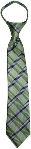 Johnson Brothers Children's Tie fits ages 4-9 years old Willow Green Plaid Boys Zipper Tie in Kuwait