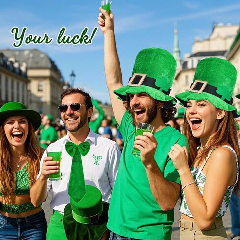 St. Patrick'S Day Party Costume Leprechauns Costume Hat With Shamrock Faux Beard Tie Bow Tie, Green in Saudi Arabia