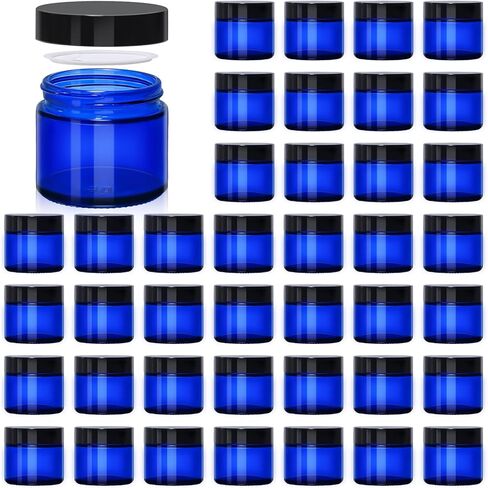 Amber 2oz Glass Jars with Lids - 24 Pack Brown Small Cosmetic Containers with Stickers & 2 Spoons, Wide-Round Smooth Mouth, Sealable for Creams, Lotions, Body Butter, Travel Samples in Saudi Arabia