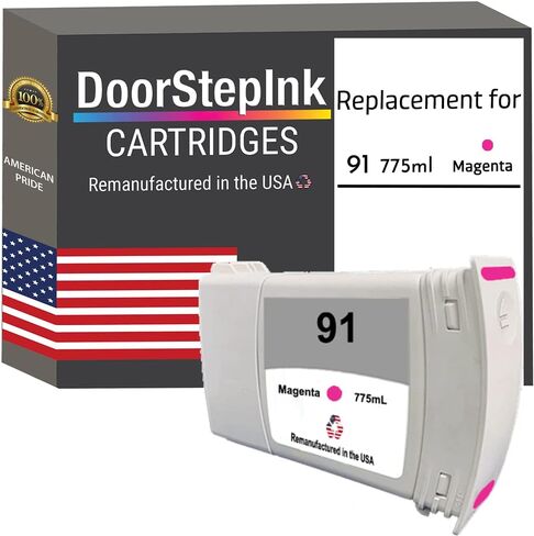 استبدال خرطوشة الحبر المعاد تصنيعها من DoorStepInk 91 Magenta 130ml لـ HP 91 (C9468A) - متوافقة مع DesignJet Z6100 42IN Z6100 60IN 6100ps 42IN 6100ps - حزمة واحدة ذات إنتاجية قياسية in Saudi Arabia