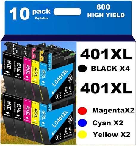 LC401XL Ink Cartridges for Brother Printer Compatible for Brother LC401 Ink Cartridges for Brother MFC-J1010DW MFC-J1012DW MFC-J1170DW Printer 10 Pack (4 Black, 2 Cyan, 2 Magenta, 2 Yellow) in Saudi Arabia