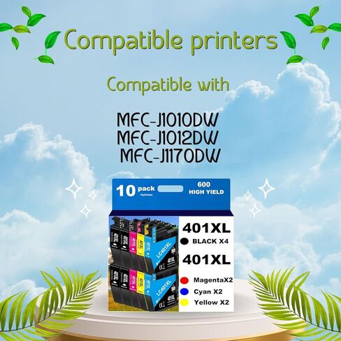 LC401XL Ink Cartridges for Brother Printer Compatible for Brother LC401 Ink Cartridges for Brother MFC-J1010DW MFC-J1012DW MFC-J1170DW Printer 10 Pack (4 Black, 2 Cyan, 2 Magenta, 2 Yellow) in Saudi Arabia