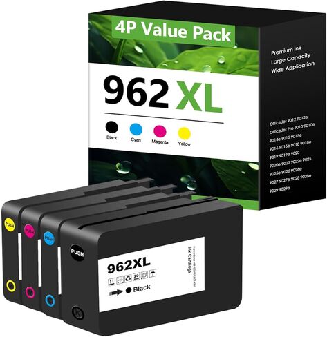 خراطيش حبر 962XL بديلة لحزمة كومبو خراطيش الحبر HP 962XL 962 XL تعمل لطابعة Officejet Pro 9015e 9010 9025e 9015 9025 9018e 9025e 9020 (4 عبوات) in Kuwait