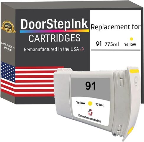 استبدال خرطوشة الحبر المعاد تصنيعها من DoorStepInk 91 باللون الأصفر سعة 130 مل لـ HP 91 (C9469A) - متوافقة مع DesignJet Z6100 42IN Z6100 60IN 6100ps 42IN 6100ps - حزمة واحدة ذات إنتاجية قياسية in Saudi Arabia
