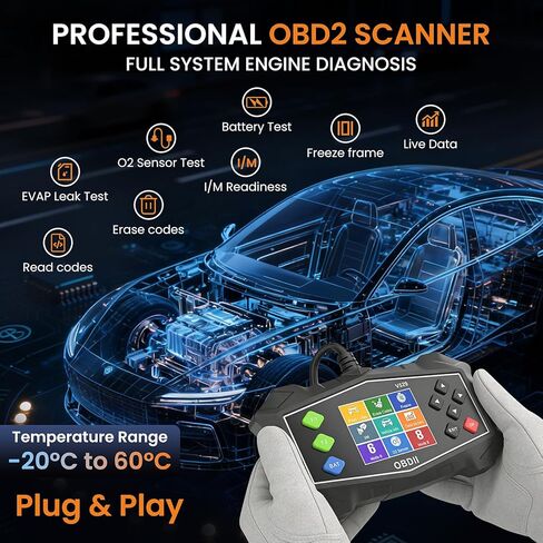 أداة تشخيص الماسح الضوئي OBD2، قارئ الرمز لفحص ضوء المحرك مع اختبار البطارية، نظام EVAP (الوضع 8)، مستشعر O2 وجاهزية I/M، ماسح ضوئي لأعطال محرك السيارات لجميع سيارات بروتوكول OBDII in Saudi Arabia