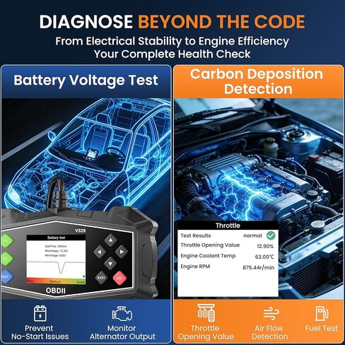 أداة تشخيص الماسح الضوئي OBD2، قارئ الرمز لفحص ضوء المحرك مع اختبار البطارية، نظام EVAP (الوضع 8)، مستشعر O2 وجاهزية I/M، ماسح ضوئي لأعطال محرك السيارات لجميع سيارات بروتوكول OBDII in Saudi Arabia