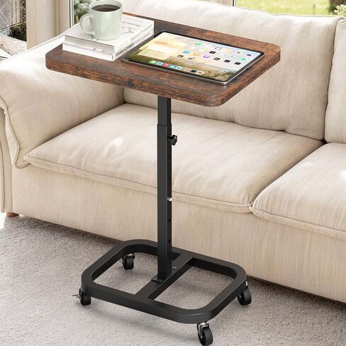 Adjustable Height& Mobile TV Tray Table with Wheels: Upgraded Alloy Steel Support & Sturdy Quadrilateral Base. Dinner Table for Eating on Couch and Sofa. Ideal for Small Living Spaces in Saudi Arabia