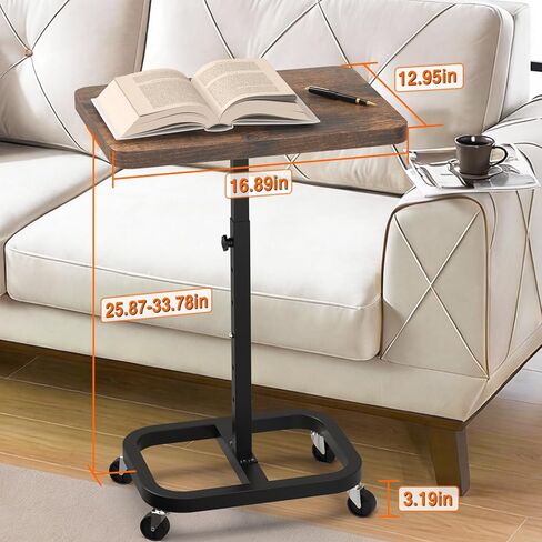 Adjustable Height& Mobile TV Tray Table with Wheels: Upgraded Alloy Steel Support & Sturdy Quadrilateral Base. Dinner Table for Eating on Couch and Sofa. Ideal for Small Living Spaces in Saudi Arabia