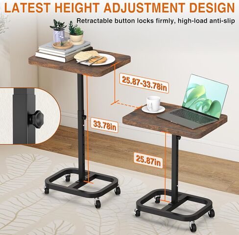Adjustable Height& Mobile TV Tray Table with Wheels: Upgraded Alloy Steel Support & Sturdy Quadrilateral Base. Dinner Table for Eating on Couch and Sofa. Ideal for Small Living Spaces in Saudi Arabia