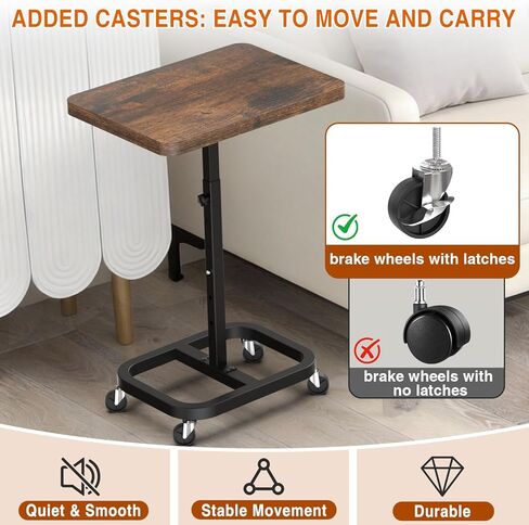 Adjustable Height& Mobile TV Tray Table with Wheels: Upgraded Alloy Steel Support & Sturdy Quadrilateral Base. Dinner Table for Eating on Couch and Sofa. Ideal for Small Living Spaces in Saudi Arabia