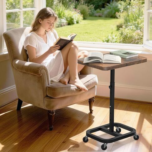 Adjustable Height& Mobile TV Tray Table with Wheels: Upgraded Alloy Steel Support & Sturdy Quadrilateral Base. Dinner Table for Eating on Couch and Sofa. Ideal for Small Living Spaces in Saudi Arabia