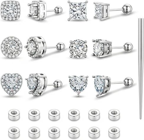 TOPBRIGHT 6 أزواج 20 جرام من الأقراط المسطحة الخلفية المضادة للحساسية - فولاذ جراحي مطلي بالذهب عيار 14 قيراط وزركونيا مكعب للنساء والرجال، خالية من النيكل للآذان الحساسة المتعددة الثقب in Kuwait