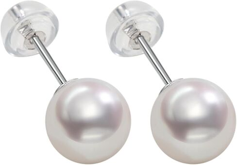 925 Sterling Silver Freshwater Pearl Stud Earrings, Round White Pearls, Hypoallergenic Classic Minimalist Design for Women in Saudi Arabia