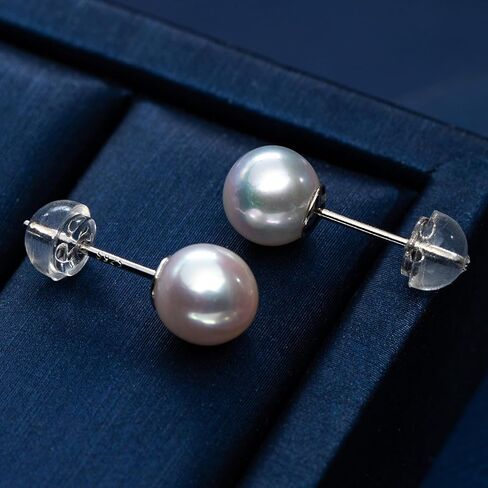 925 Sterling Silver Freshwater Pearl Stud Earrings, Round White Pearls, Hypoallergenic Classic Minimalist Design for Women in Saudi Arabia