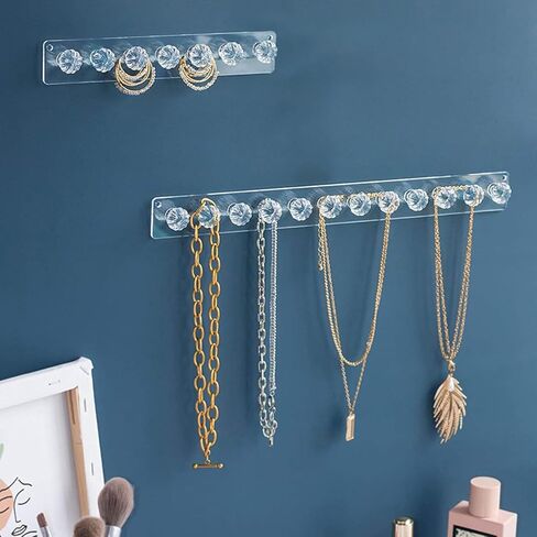 Necklace Organizer Wall Mount, Clear Hanging Jewelry Holder for Necklaces, Bracelets, Earrings & Keys - Easy Install Storage Display (13.3inch) in Saudi Arabia
