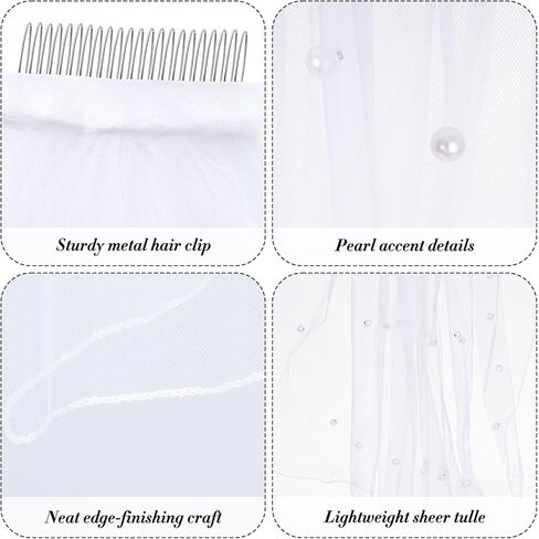 Fengek White Short Wedding Veil with Pearl Accents - Bridal Veil for Women, Bride Veil for Wedding Bachelorette Party in Saudi Arabia