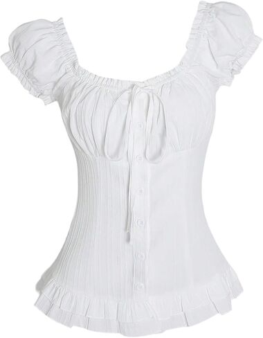 SOLY HUX Women's Frill Trim Button Down Shirts Tie Front Puff Sleeve Ruffle Blouse Tops in Saudi Arabia