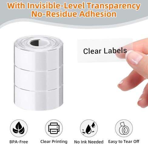 شريط ملصقات D30، صناعي مقاوم لـ 5 × 12 × 40 مم (0.47 بوصة × 1.57 بوصة) ملصقات حرارية ذاتية اللصق شفافة متوافقة مع صانع الملصقات D30، ورق ملصقات شفاف قابل للطباعة، 160 ملصق/لفة، 3 لفات in Kuwait