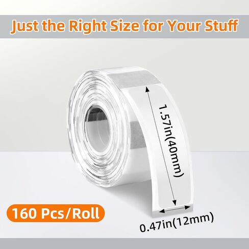 شريط ملصقات D30، صناعي مقاوم لـ 5 × 12 × 40 مم (0.47 بوصة × 1.57 بوصة) ملصقات حرارية ذاتية اللصق شفافة متوافقة مع صانع الملصقات D30، ورق ملصقات شفاف قابل للطباعة، 160 ملصق/لفة، 3 لفات in Kuwait