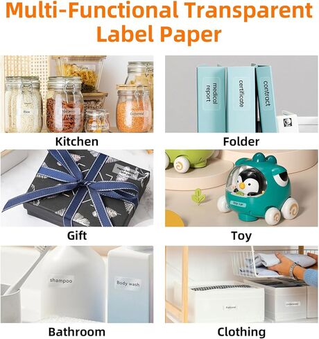 شريط ملصقات D30، صناعي مقاوم لـ 5 × 12 × 40 مم (0.47 بوصة × 1.57 بوصة) ملصقات حرارية ذاتية اللصق شفافة متوافقة مع صانع الملصقات D30، ورق ملصقات شفاف قابل للطباعة، 160 ملصق/لفة، 3 لفات in Kuwait