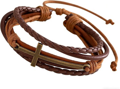 Christian Cross Leather Wrap Bracelets for Women Men Religion Cross Multi-layered Bracelets in Kuwait