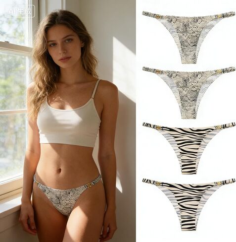 4 Pack Zebra Print Thongs Womens Sexy Underwear Animal Pattern Panties Seamless Soft Microfiber Medium Multicolor in Saudi Arabia