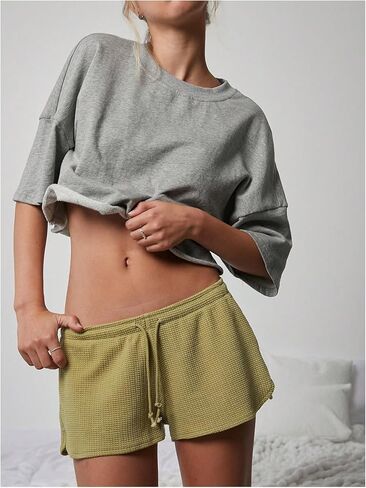 SweatyRocks Women's Y2k Textured Knit Mini Shorts Elastic Waist Cute Shorts Party Outfits in Saudi Arabia