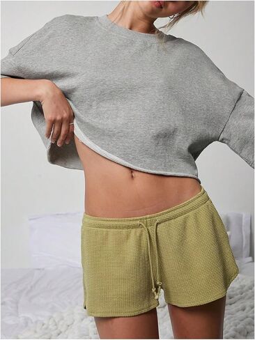 SweatyRocks Women's Y2k Textured Knit Mini Shorts Elastic Waist Cute Shorts Party Outfits in Saudi Arabia