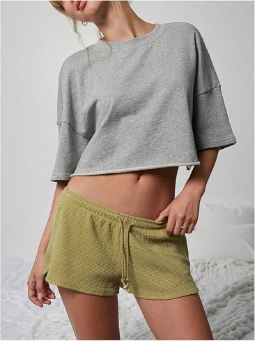 SweatyRocks Women's Y2k Textured Knit Mini Shorts Elastic Waist Cute Shorts Party Outfits in Saudi Arabia