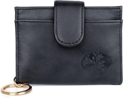 Julia Buxton Heiress Leather Small Tab Card Case for Women - Mini RFID Blocking Wallet Purse with Multiple Card Slots, ID Window, Key Ring, Black in Saudi Arabia