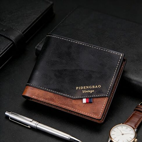 Men’s Bifold Wallet Vintage Glossy PU Leather Thin Pocket Fashion Wallet for Coin Cash and Cards, Brown Mens Wallet Gift(Coffee) in Saudi Arabia