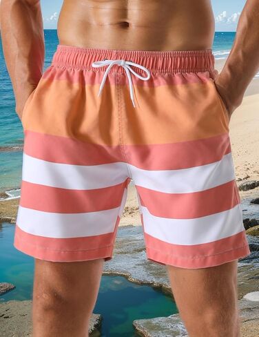 Men's Swim Trunks Striped Seaside Holiday Soft Washed Retro Drawstring Board Shorts in Saudi Arabia