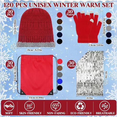 Geyoga 120 Pcs Charity Donation Homeless Care Supplies Bulk Winter Beanie Emergency Blanket Touchscreen Glove Drawstring Bags in Saudi Arabia