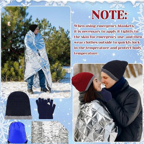 Geyoga 120 Pcs Charity Donation Homeless Care Supplies Bulk Winter Beanie Emergency Blanket Touchscreen Glove Drawstring Bags in Saudi Arabia