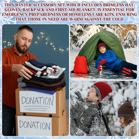 Geyoga 120 Pcs Charity Donation Homeless Care Supplies Bulk Winter Beanie Emergency Blanket Touchscreen Glove Drawstring Bags in Saudi Arabia