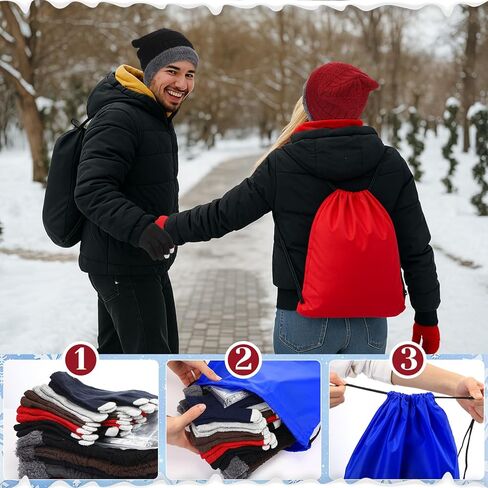 Geyoga 120 Pcs Charity Donation Homeless Care Supplies Bulk Winter Beanie Emergency Blanket Touchscreen Glove Drawstring Bags in Saudi Arabia