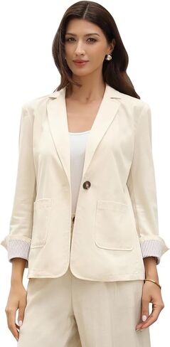 Allegra K Cotton Linen Blazers for Women's Business Casual One Button Work Jacket Office Suit in Saudi Arabia
