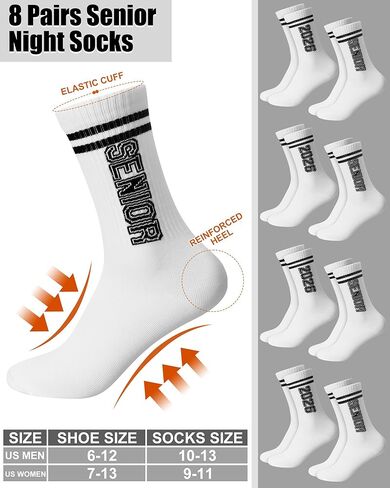 Liitrsh 8 Pairs Senior Night 2026 Socks Men Women Senior Year Graduation Gifts for High School Athletic Crew Sock for Basketball Baseball Softball Wrestling Gymnastics Team Coaches Training Daily Wear in Saudi Arabia