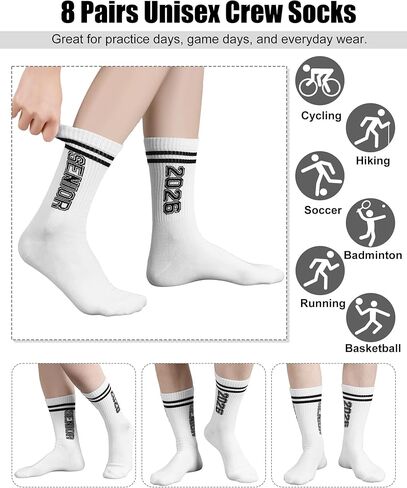 Liitrsh 8 Pairs Senior Night 2026 Socks Men Women Senior Year Graduation Gifts for High School Athletic Crew Sock for Basketball Baseball Softball Wrestling Gymnastics Team Coaches Training Daily Wear in Saudi Arabia