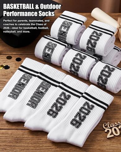 Liitrsh 8 Pairs Senior Night 2026 Socks Men Women Senior Year Graduation Gifts for High School Athletic Crew Sock for Basketball Baseball Softball Wrestling Gymnastics Team Coaches Training Daily Wear in Saudi Arabia