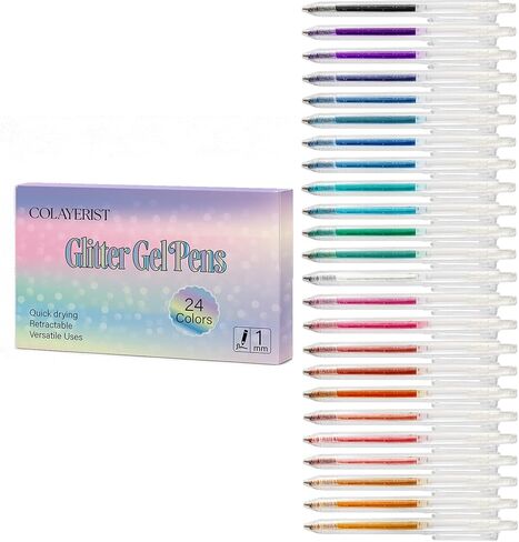 أقلام جل لامعة قابلة للسحب، مجموعة أقلام لامعة مكونة من 24 لونًا للتلوين والكتابة على الجدران والرسم وبطاقات المعايدة اليدوية وإبراز الملاحظات الرئيسية - ناعمة وغير سامة in Kuwait