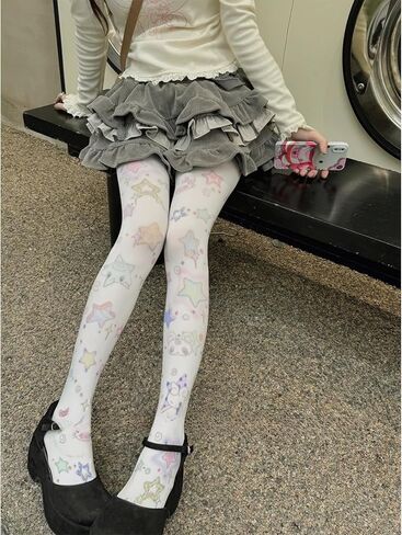 جوارب نسائية غير تقليدية منقوشة Harajuku Kawaii مطبوعة جوارب ملونة جوارب Twee جوارب Y2k Emo Whimsigoth in Kuwait