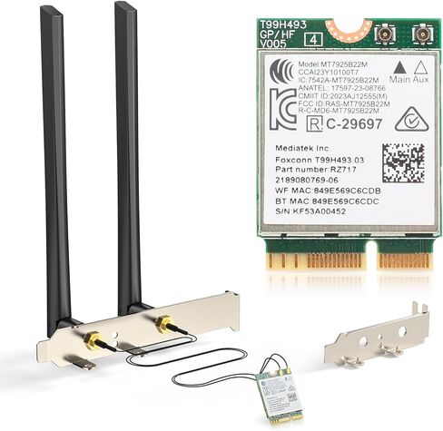 طقم سطح المكتب AX210 WiFi 6E، يمتد إلى ثلاثي الموجات 6 جيجا هرتز/5 جيجا هرتز/2.4 جيجا هرتز M.2 NGFF بطاقة بلوتوث لاسلكية 5.2 تدعم نظام التشغيل Windows 10 11، كمبيوتر سطح المكتب 64 بت، يتضمن كابل Ipex وهوائيات 5dBi وأقواس in Kuwait