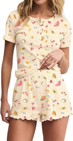 LEEDYA Women Cute Pajama Sets 2 Piece Floral Print Short Sleeve Button Shirt and Shorts Y2K Pj Sets Woman Soft Sleepwear in Saudi Arabia