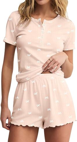 LEEDYA Women Cute Pajama Sets 2 Piece Floral Print Short Sleeve Button Shirt and Shorts Y2K Pj Sets Woman Soft Sleepwear in Saudi Arabia