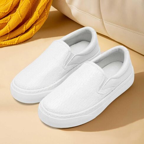 Toddler Sneakers for Girls Boys Low Top Slip On Kids Canvas Casual Shoes Comfort Slip On Fashion Color Glitter Walking Runing Flat Heel Sequins Sneakers Shoes White in Saudi Arabia