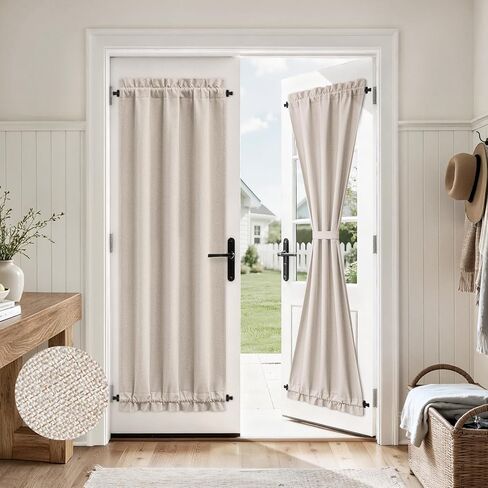 HOMEIDEAS 100% Blackout Linen French Door Curtain, Modern Farmhouse Door Window Curtains Decor, Privacy Insulated Blinds with Tie Up for Front, Glass Window, Natural Beige, 26W X 72L Inch，1 Panel in Saudi Arabia